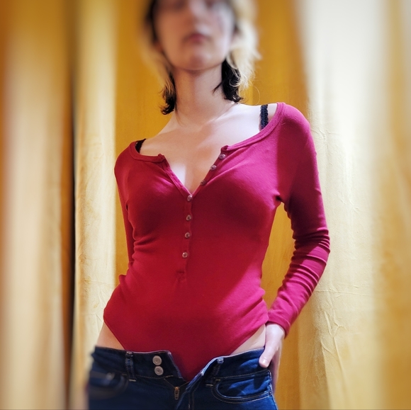 Amazon Deep Red Long Sleeve Bodysuit - Picture 1 of 4